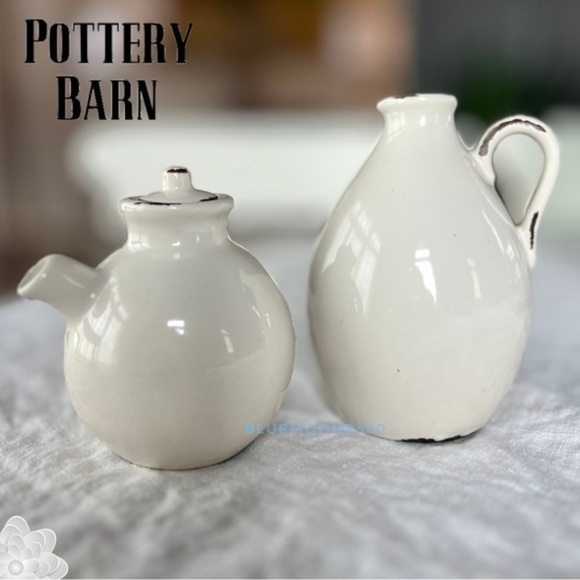 POTTERY BARN White Oil and Vinegar Set - Picture 2 of 5